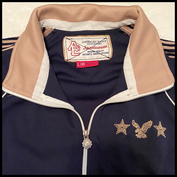American Eagle Outfitters Blue Beige White Zipper Jacket Size Large - Picture 8 of 9